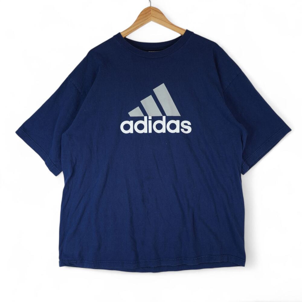 Vintage Adidas‎ T-Shirt Mens XL Navy Blue Center 3 Stripe Logo